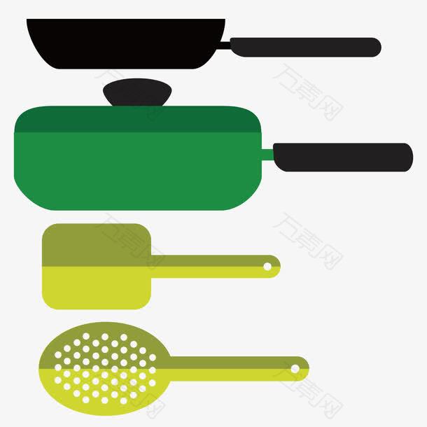 平底锅炒菜锅和勺子