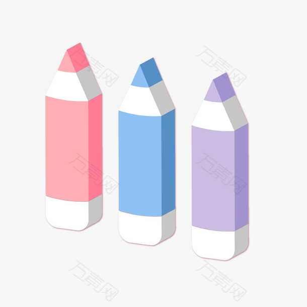 三支手绘的彩色铅笔