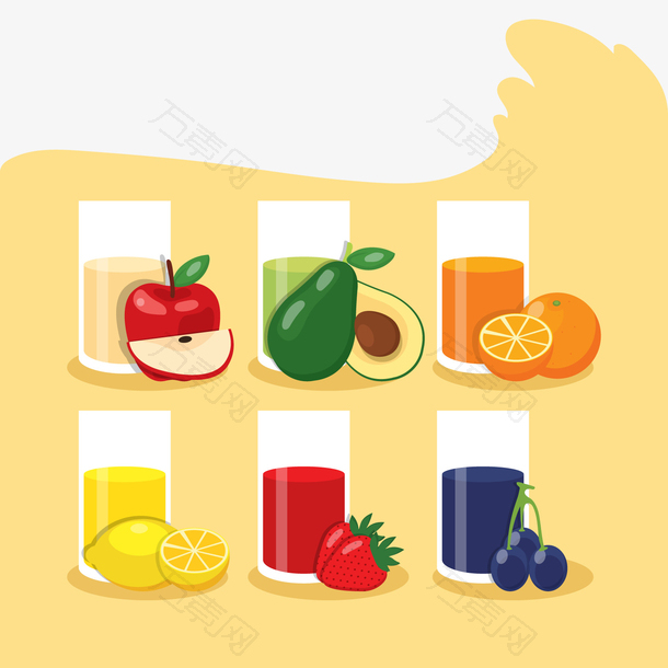 扁平化水果果汁矢量图