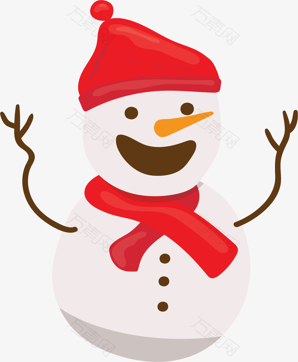 冬天红色帽子围巾雪人