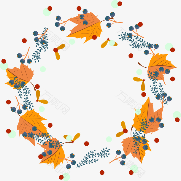 秋季枫叶花环装饰图案