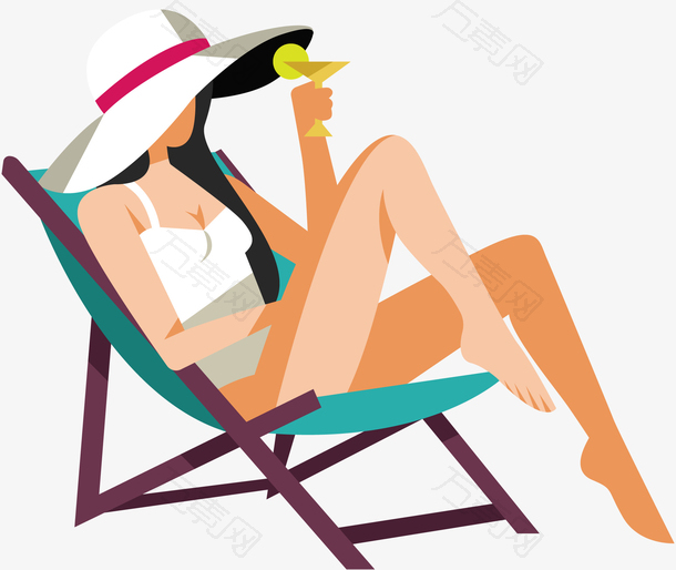 矢量手绘沙滩度假性感女人