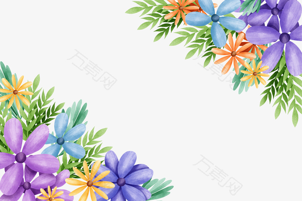 手绘五颜六色花卉边框PNG