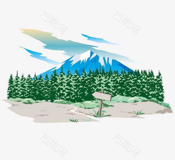 富士山下的松柏树和土地