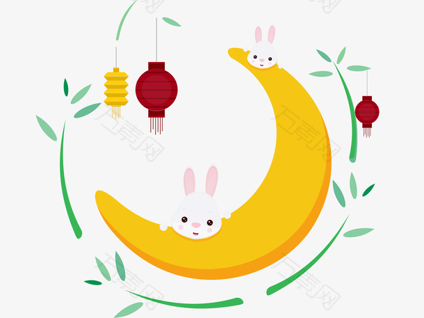手绘中秋月饼节月亮玉兔