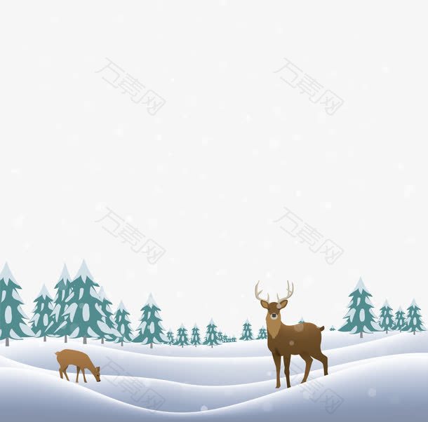 矢量手绘雪中的鹿