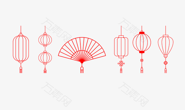 国潮中国风复古灯笼扇子