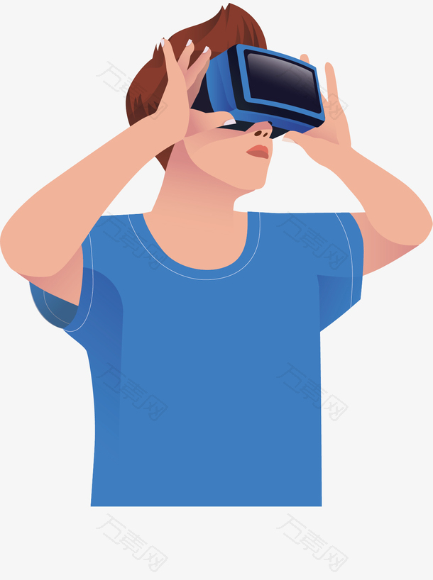 体验VR设备的卡通人物