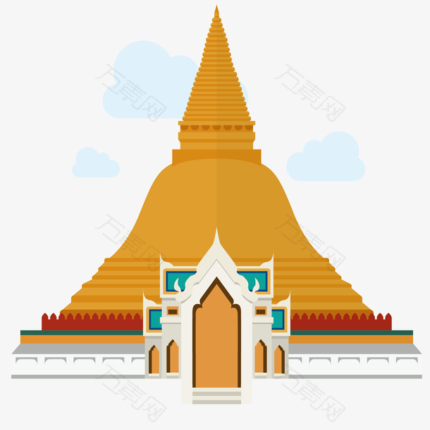 黄色泰国建筑矢量手绘