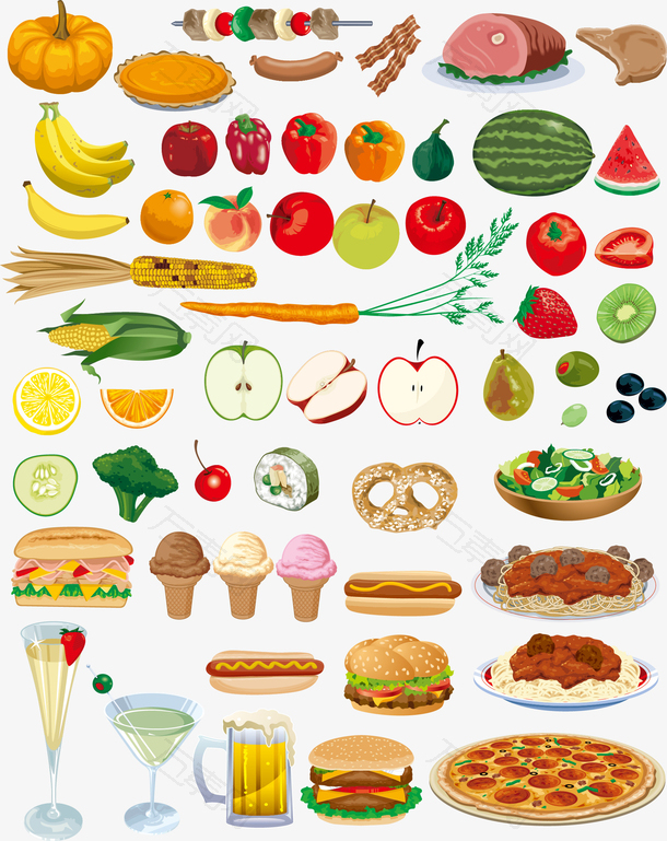 矢量元素食品水果和蔬菜