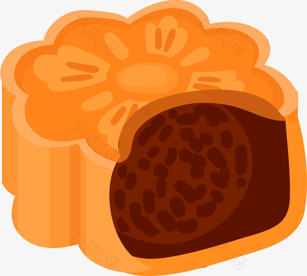 中秋节黄橙色卡通吃一口的月饼