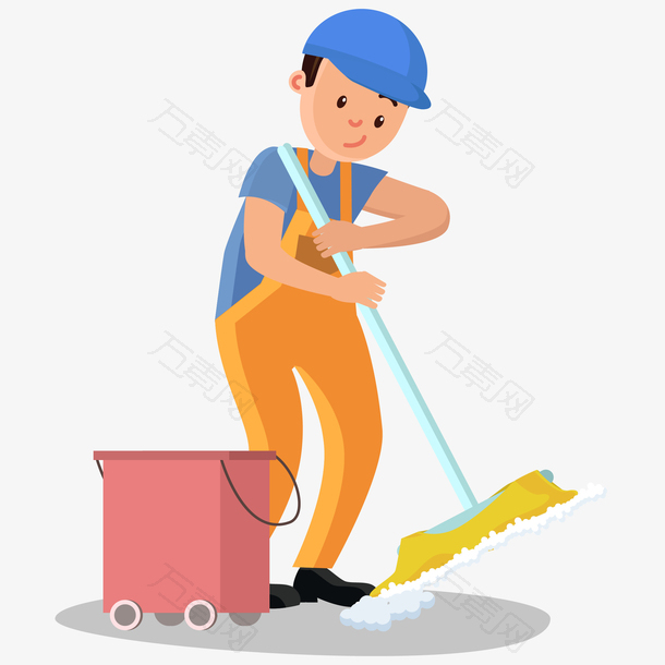 男清洁工打扫插画