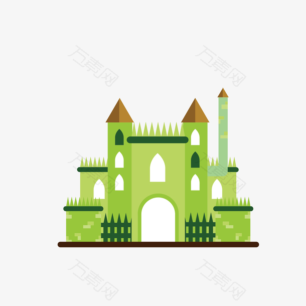 矢量手绘绿色城堡