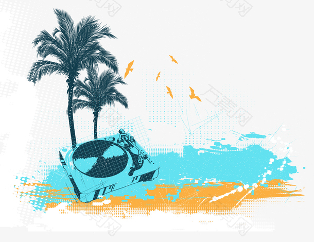 夏日沙滩椰子树背景装饰