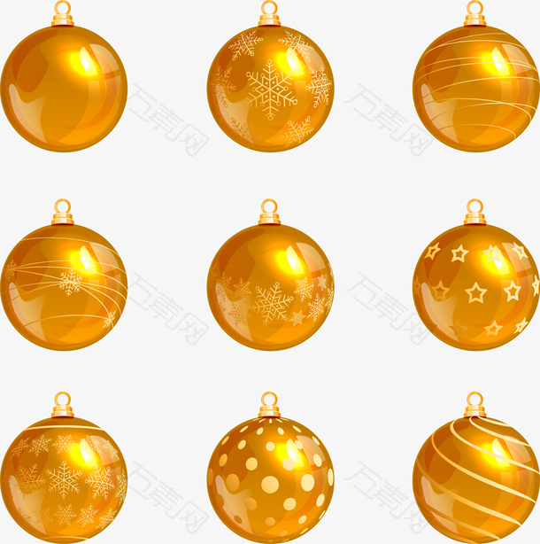 金色逼真质感圣诞挂球设计矢量素