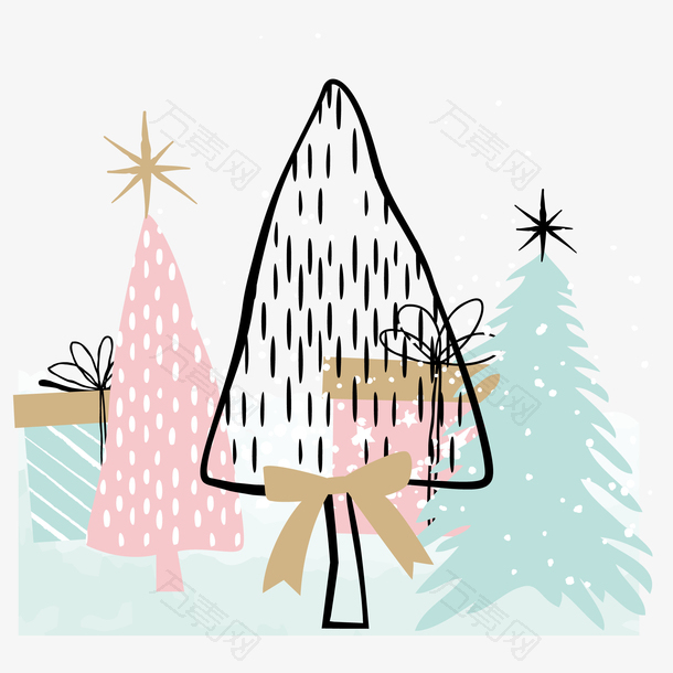 圣诞节矢量手绘圣诞树元素