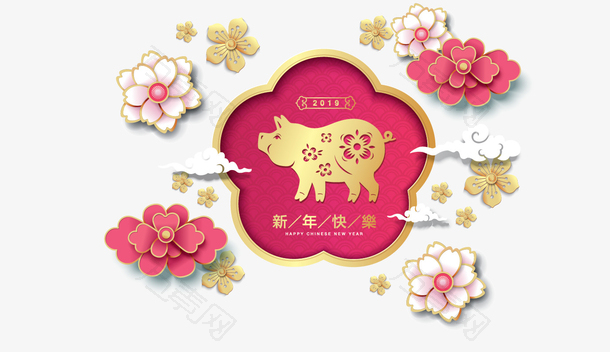 猪年中式春节纹理边框装饰图案
