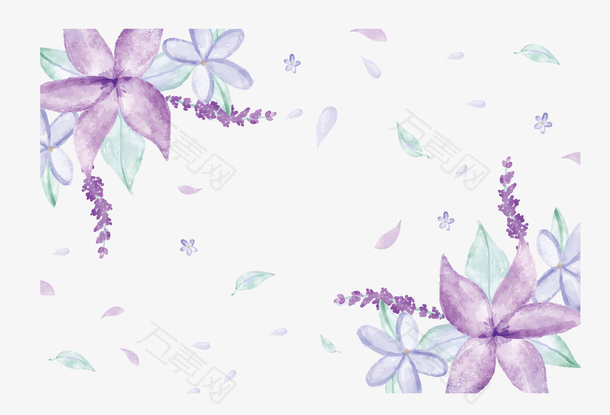 紫色水彩花朵边框