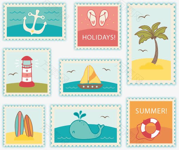 海洋元素邮票素材