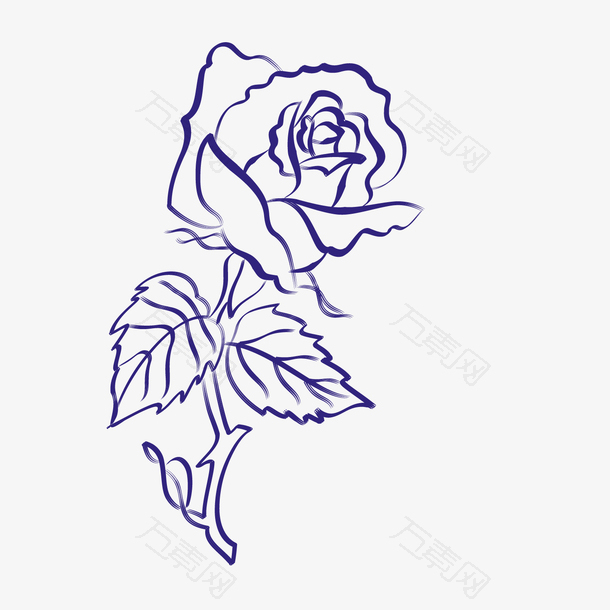 线条蓝色玫瑰花设计素材