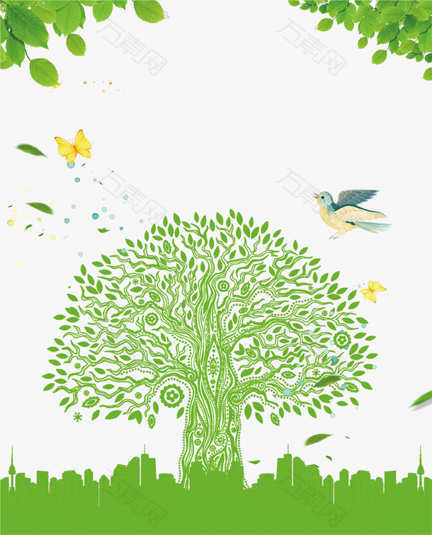 绿色创意春季小树免抠