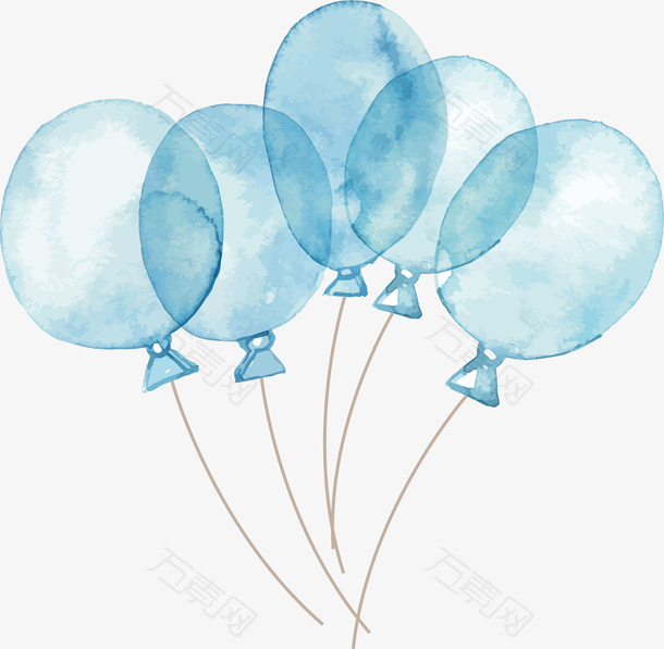 手绘风水彩蓝色气球
