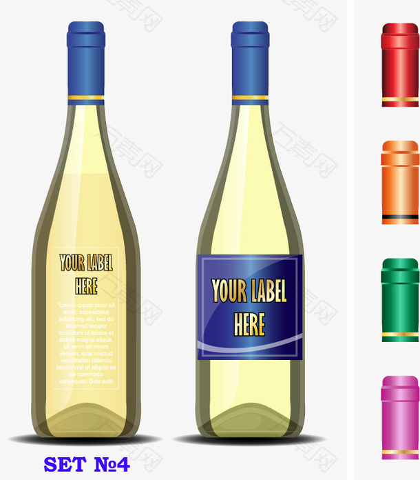 不同颜色酒瓶包装
