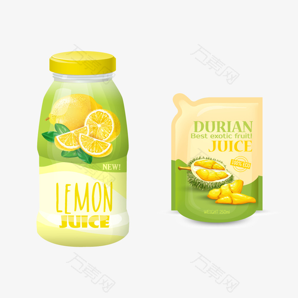 柠檬榴莲果汁饮料创意卡通包装矢