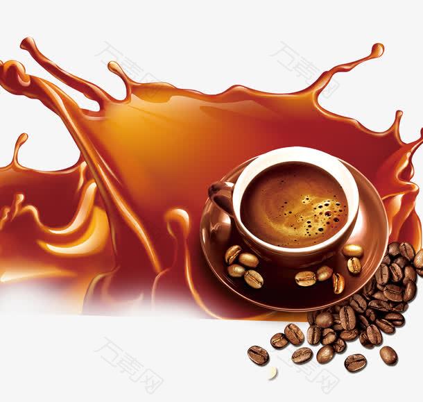 喷溅的咖啡咖啡杯咖啡豆