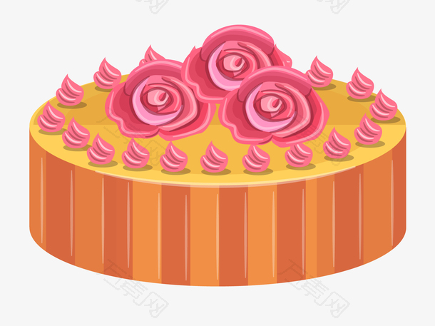 手绘玫瑰花奶油金色单层圆形蛋糕