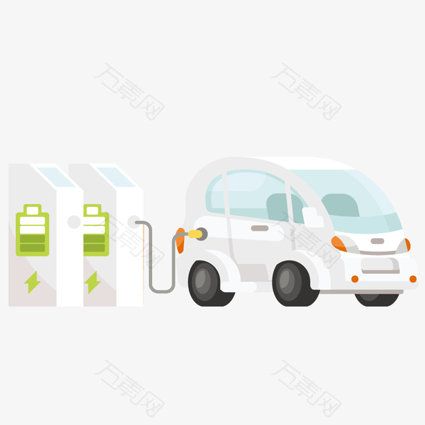 卡通城市白色新能源电动汽车插图