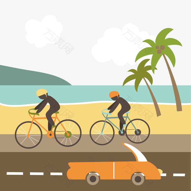 夏天沙滩骑单车免抠元素