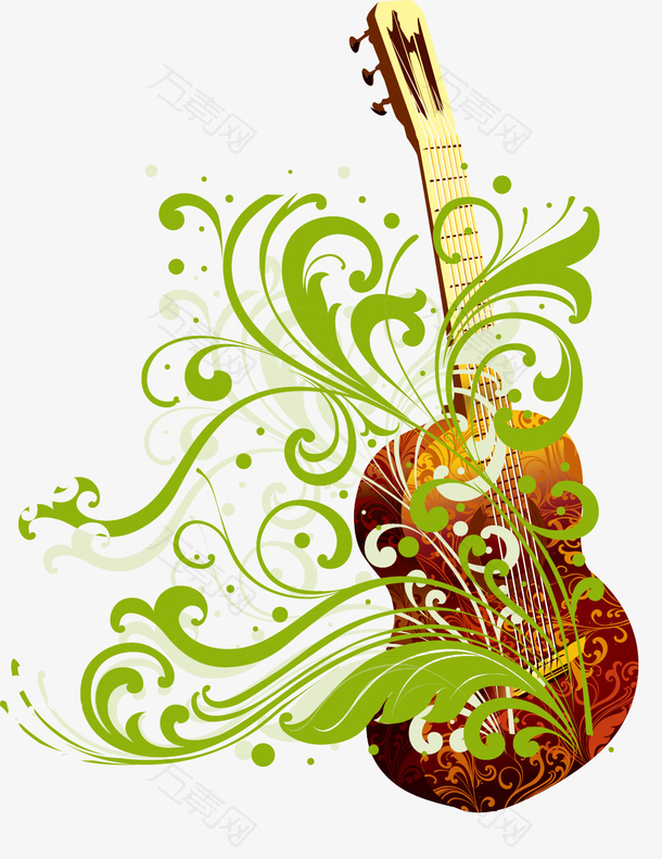 潮流吉他绿花纹矢量素材