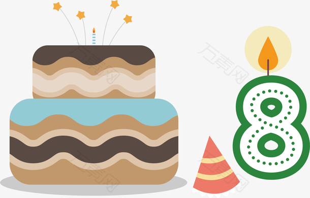 双层蛋糕数字8卡通蛋糕生日素材