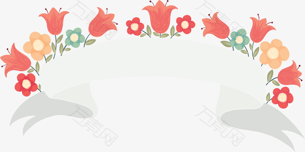 红色春花彩带标题框