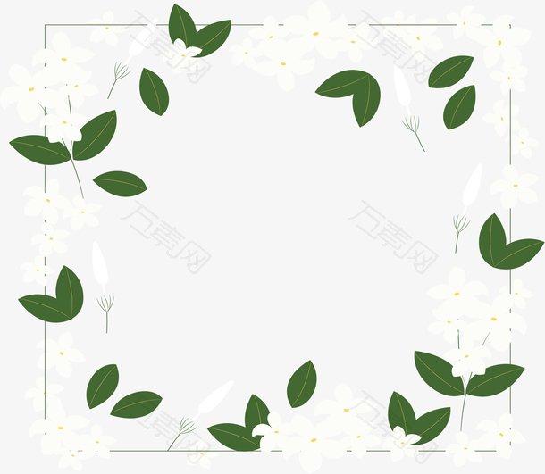 白色花朵树叶边框