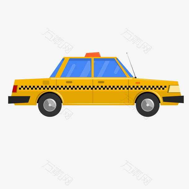 一辆扁平化的黄色出租车