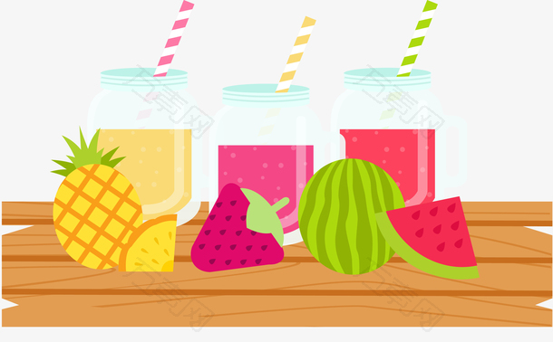 卡通夏天水果饮料插图矢量图