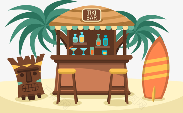 创意夏威夷沙滩酒吧矢量素材