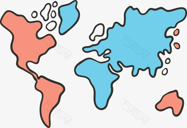 红色蓝色世界地图