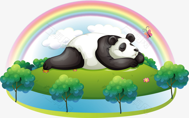 卡通彩虹可爱熊猫