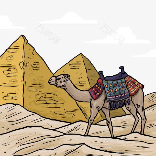 彩绘埃及金字塔和骆驼矢量素材