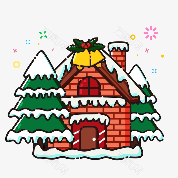 圣诞房屋树木免抠素材