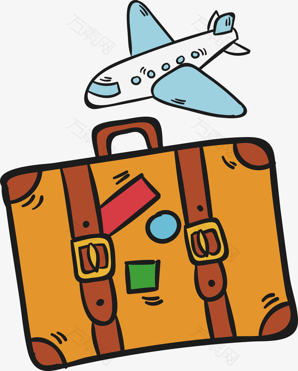 飞机手提箱旅游出行元素图标矢量