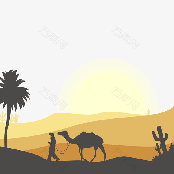 黄昏沙漠风景插画