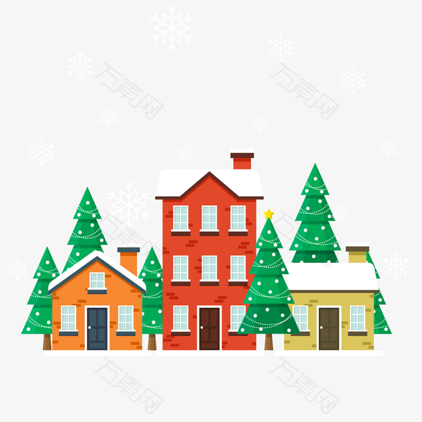 矢量冬季雪景房屋元素