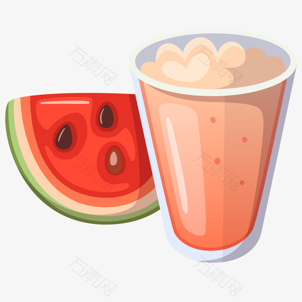 红色西瓜和杯装西瓜汁