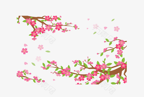 飞舞花瓣的樱花树枝