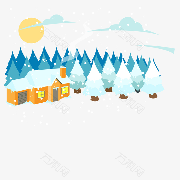 卡通手绘冬季下雪场景图