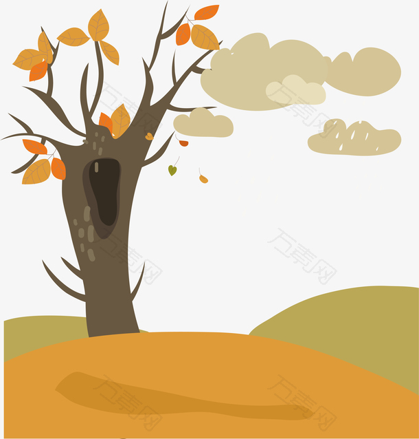 树木云朵森林动物卡通插画素材